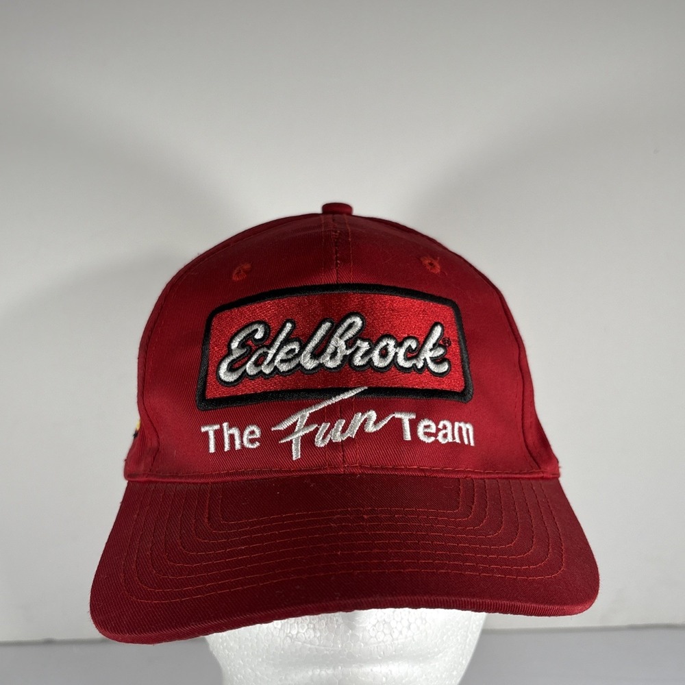 Vintage Edelbrock 'The Fun Team' Red NASCAR Snapback Hat